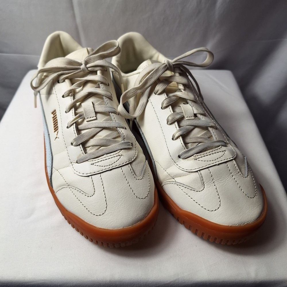 PUMA Club 5v5 Sneaker Womens Sz 8.5 White Blue Leather Gum Sole Minimalist Retro - Picture 2 of 11